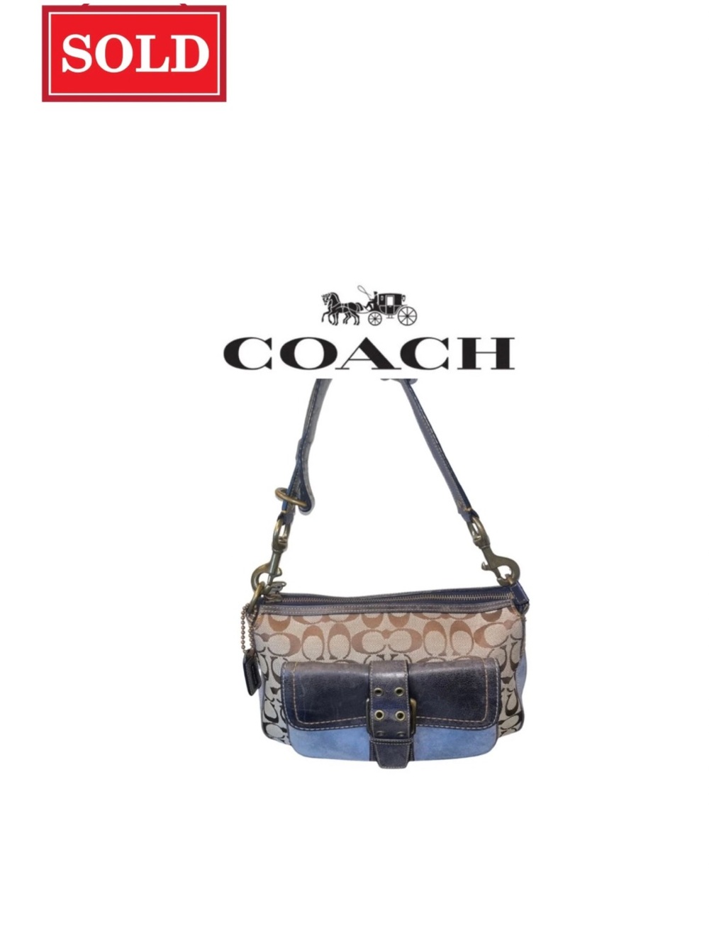 Coach Vintage Legacy Signature Canvas Blue  Leather & Suede Shoulder Bag